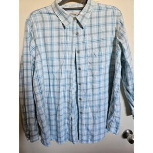 LL Bean Shirt‎ Women's Blue Green Plaid Long Sleeve Button Down Pocket Casual